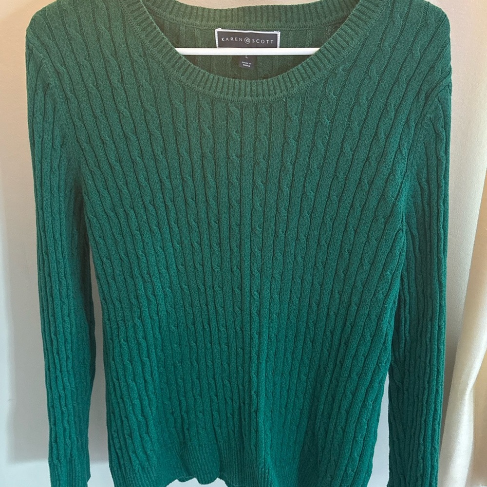 Karen Scott Green Cable Knit Sweater